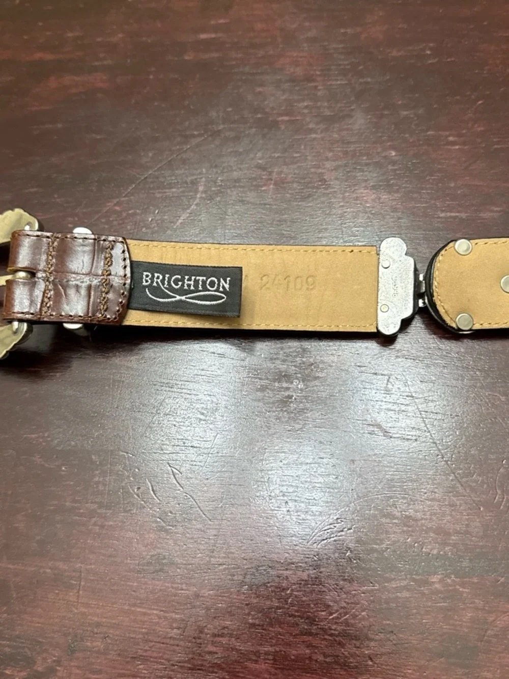 Brighton Brown Leather Belt with Ornate Silver-Tone Buckle set of 2